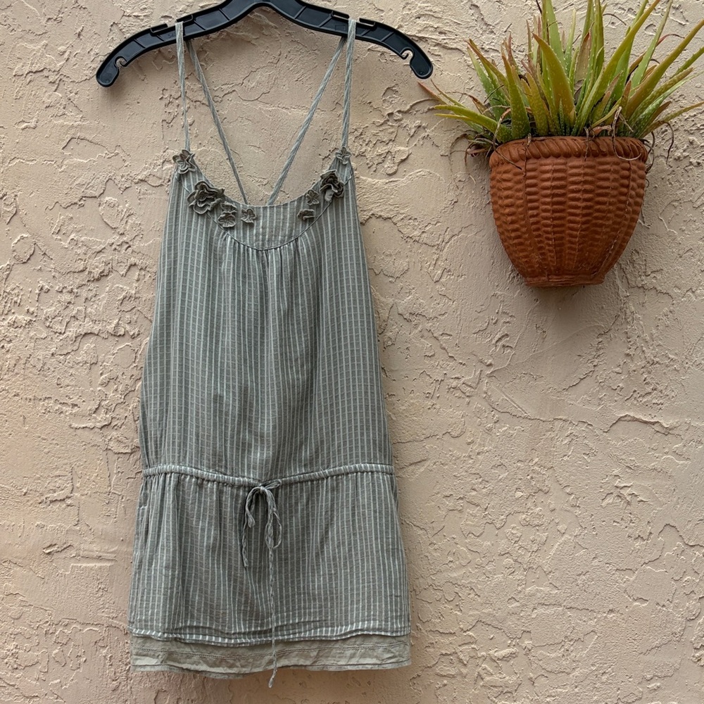 Hollister Sage Green Striped Tank with Maroon Logo